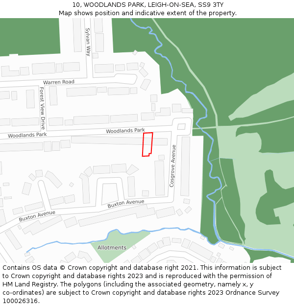 10, WOODLANDS PARK, LEIGH-ON-SEA, SS9 3TY: Location map and indicative extent of plot