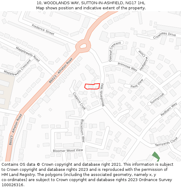 10, WOODLANDS WAY, SUTTON-IN-ASHFIELD, NG17 1HL: Location map and indicative extent of plot