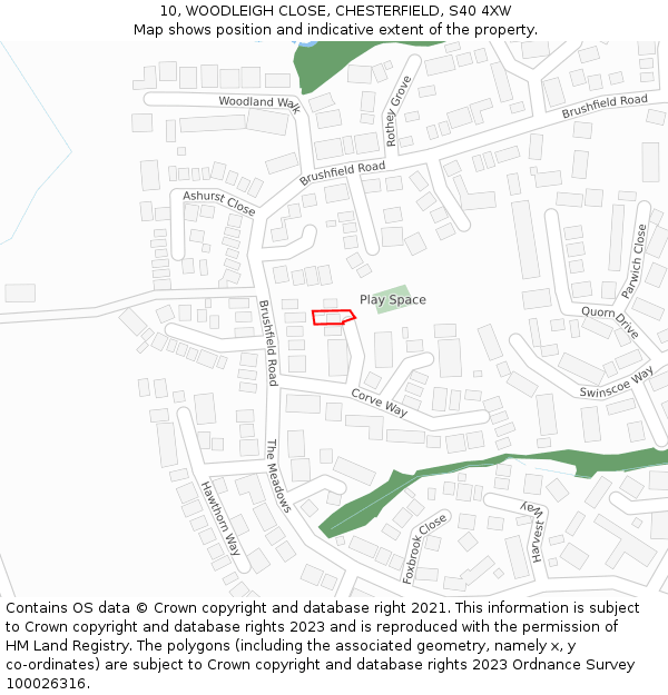 10, WOODLEIGH CLOSE, CHESTERFIELD, S40 4XW: Location map and indicative extent of plot