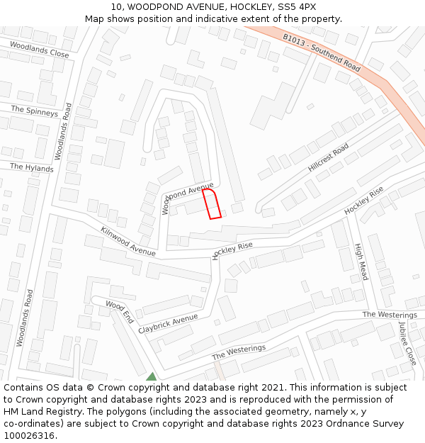 10, WOODPOND AVENUE, HOCKLEY, SS5 4PX: Location map and indicative extent of plot