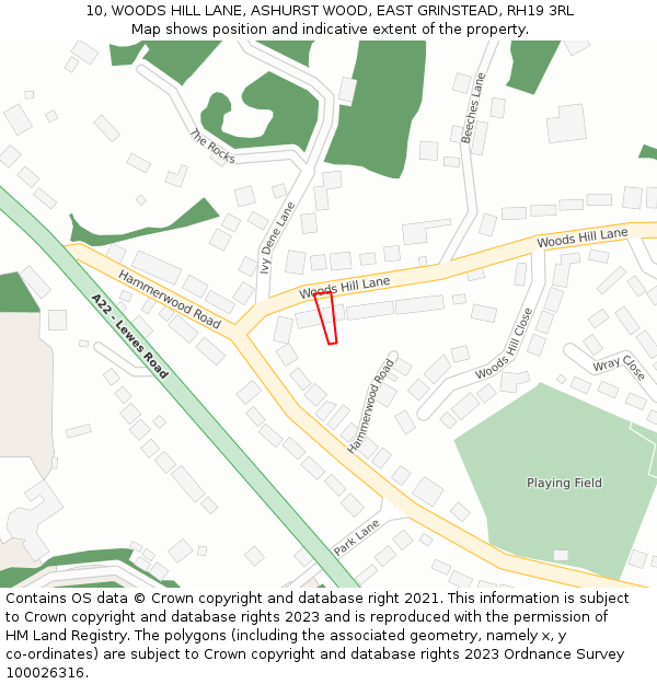 10, WOODS HILL LANE, ASHURST WOOD, EAST GRINSTEAD, RH19 3RL: Location map and indicative extent of plot