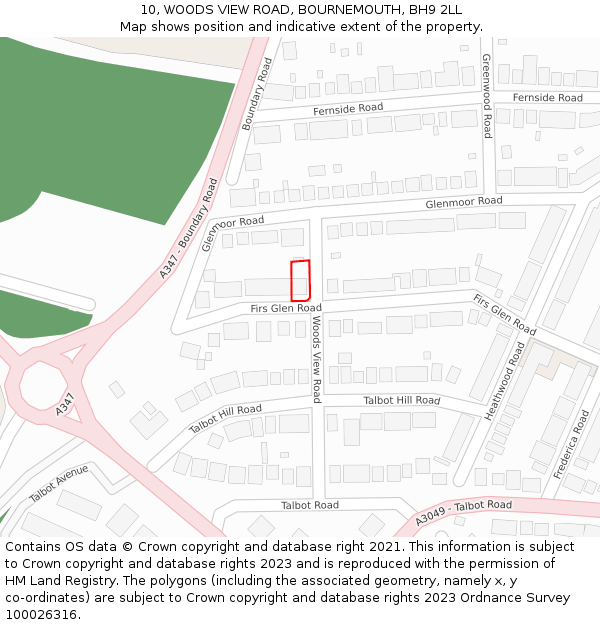 10, WOODS VIEW ROAD, BOURNEMOUTH, BH9 2LL: Location map and indicative extent of plot