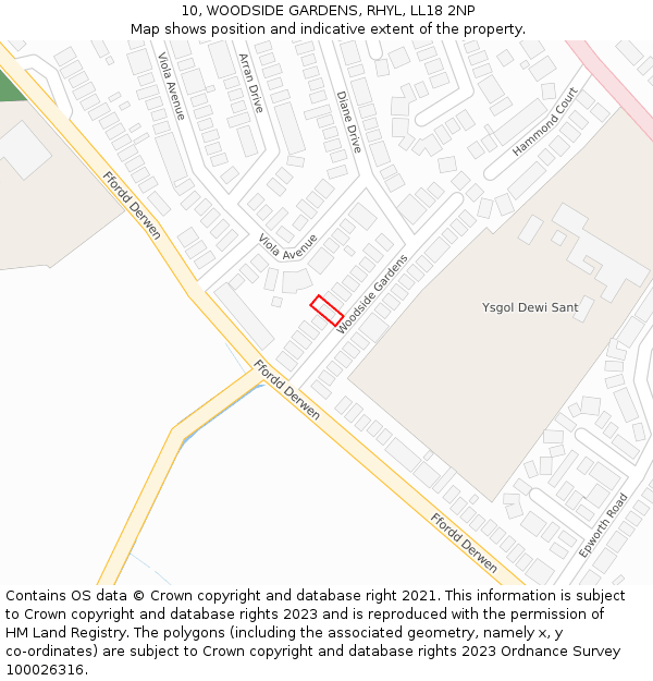 10, WOODSIDE GARDENS, RHYL, LL18 2NP: Location map and indicative extent of plot