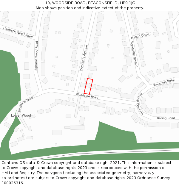 10, WOODSIDE ROAD, BEACONSFIELD, HP9 1JG: Location map and indicative extent of plot