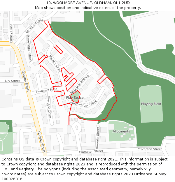 10, WOOLMORE AVENUE, OLDHAM, OL1 2UD: Location map and indicative extent of plot