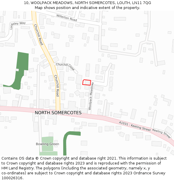 10, WOOLPACK MEADOWS, NORTH SOMERCOTES, LOUTH, LN11 7QG: Location map and indicative extent of plot