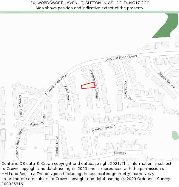 10, WORDSWORTH AVENUE, SUTTON-IN-ASHFIELD, NG17 2GG: Location map and indicative extent of plot