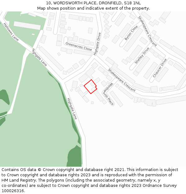 10, WORDSWORTH PLACE, DRONFIELD, S18 1NL: Location map and indicative extent of plot
