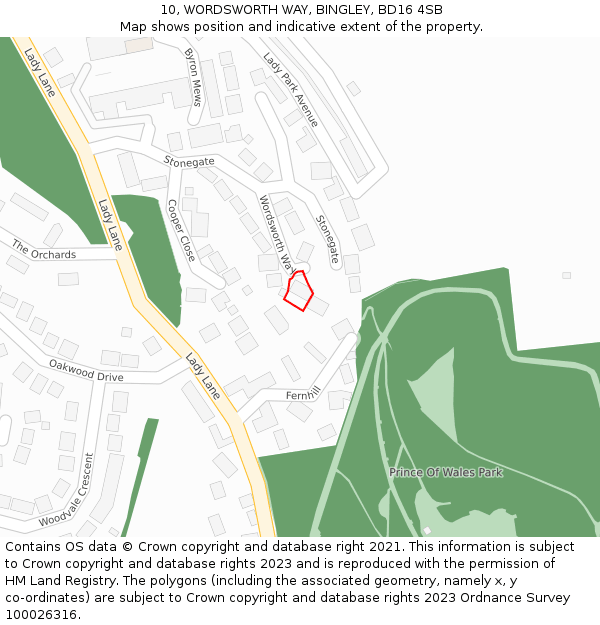 10, WORDSWORTH WAY, BINGLEY, BD16 4SB: Location map and indicative extent of plot