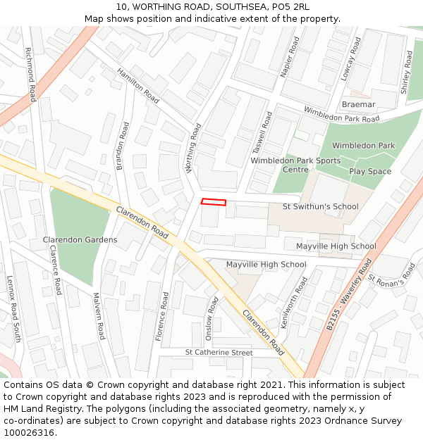 10, WORTHING ROAD, SOUTHSEA, PO5 2RL: Location map and indicative extent of plot