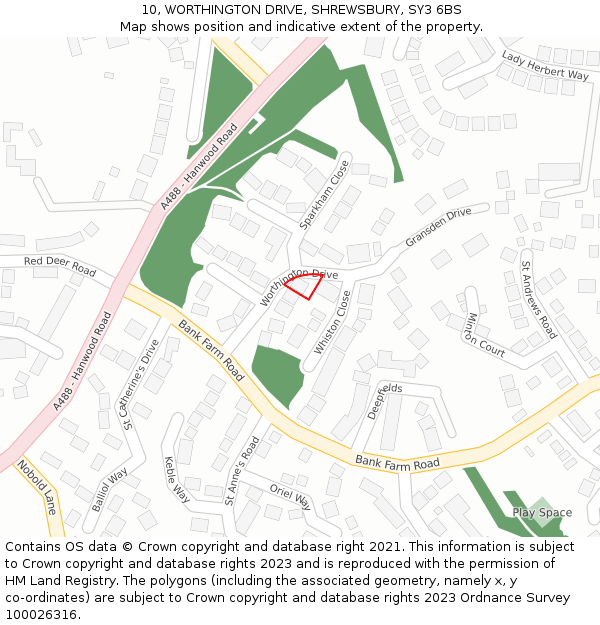 10, WORTHINGTON DRIVE, SHREWSBURY, SY3 6BS: Location map and indicative extent of plot