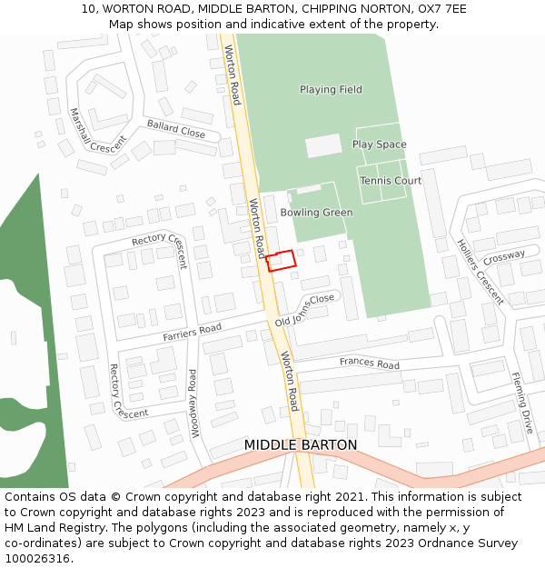 10, WORTON ROAD, MIDDLE BARTON, CHIPPING NORTON, OX7 7EE: Location map and indicative extent of plot