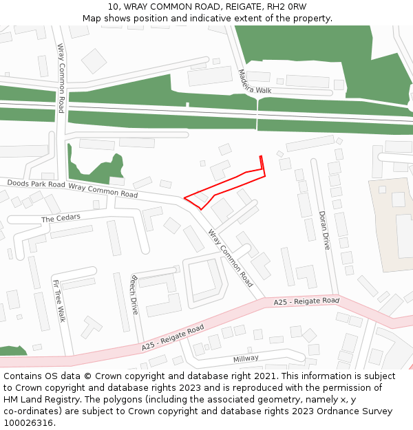 10, WRAY COMMON ROAD, REIGATE, RH2 0RW: Location map and indicative extent of plot