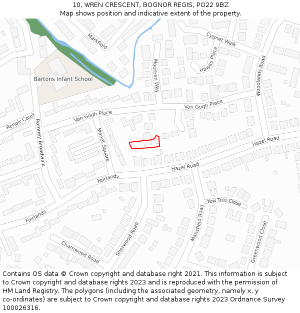 10, WREN CRESCENT, BOGNOR REGIS, PO22 9BZ: Location map and indicative extent of plot