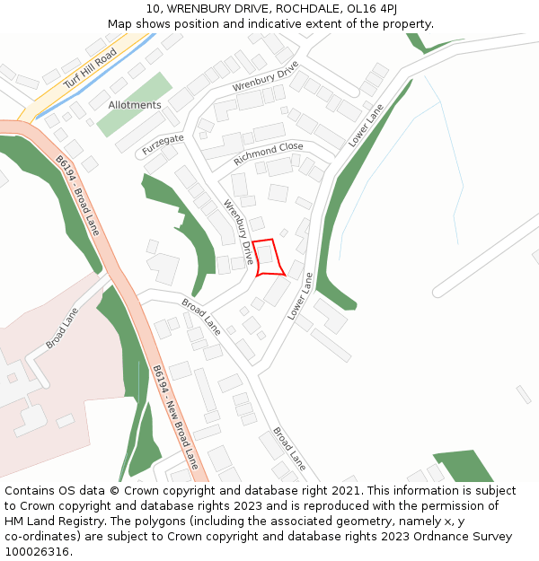 10, WRENBURY DRIVE, ROCHDALE, OL16 4PJ: Location map and indicative extent of plot