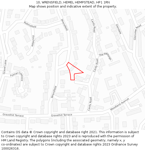 10, WRENSFIELD, HEMEL HEMPSTEAD, HP1 1RN: Location map and indicative extent of plot