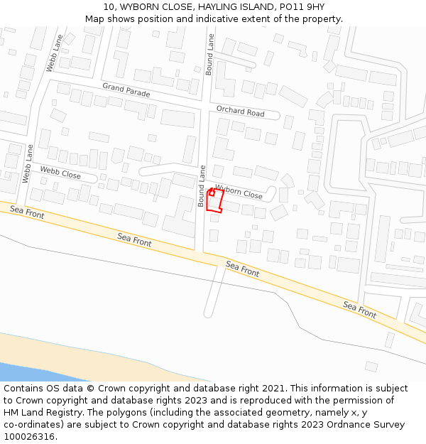 10, WYBORN CLOSE, HAYLING ISLAND, PO11 9HY: Location map and indicative extent of plot