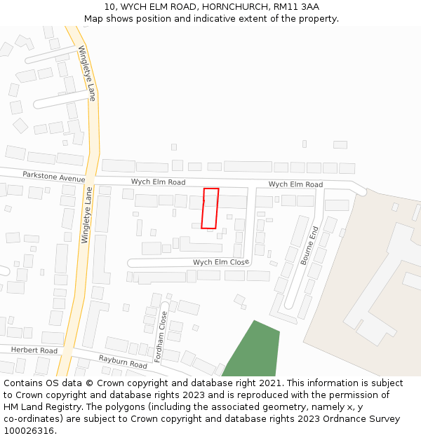 10, WYCH ELM ROAD, HORNCHURCH, RM11 3AA: Location map and indicative extent of plot