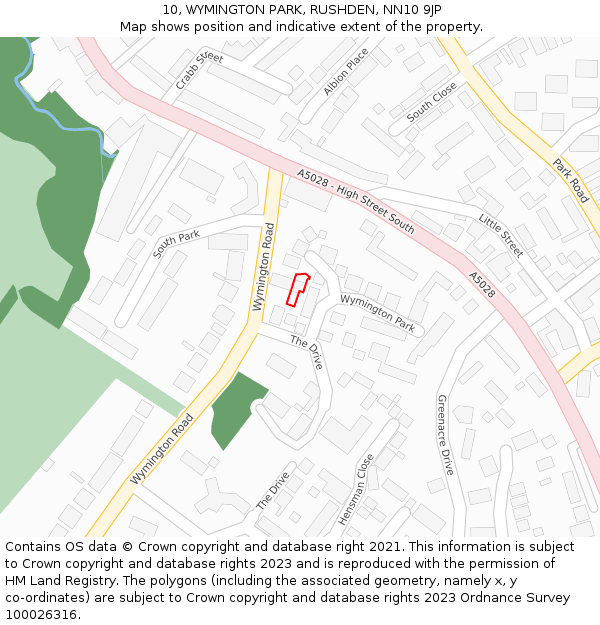 10, WYMINGTON PARK, RUSHDEN, NN10 9JP: Location map and indicative extent of plot