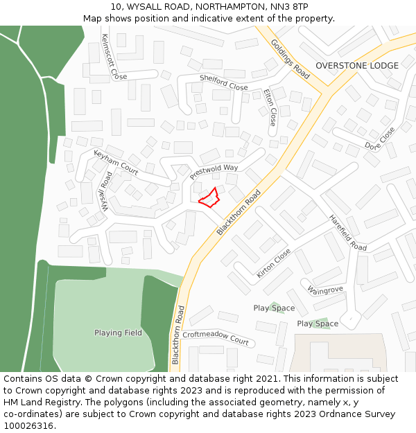 10, WYSALL ROAD, NORTHAMPTON, NN3 8TP: Location map and indicative extent of plot