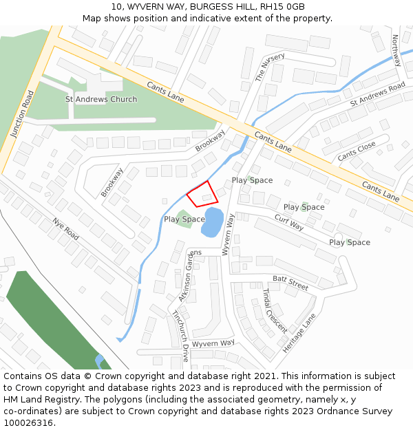 10, WYVERN WAY, BURGESS HILL, RH15 0GB: Location map and indicative extent of plot