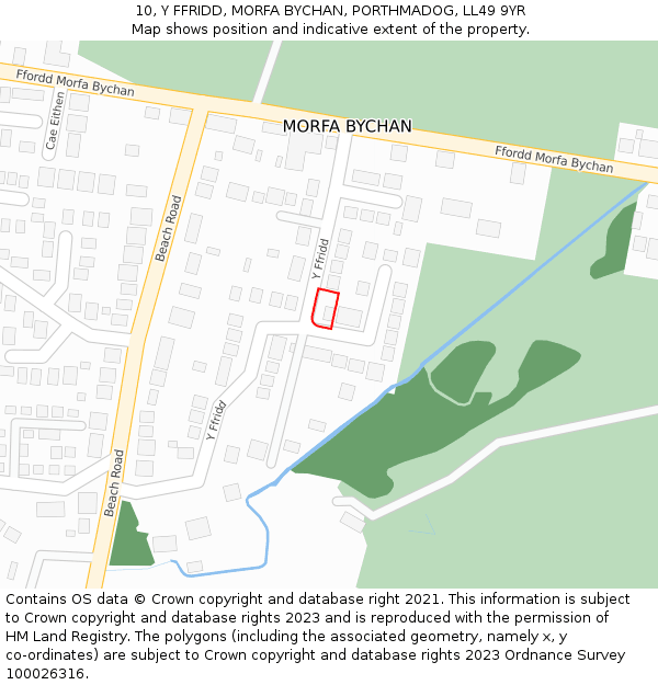 10, Y FFRIDD, MORFA BYCHAN, PORTHMADOG, LL49 9YR: Location map and indicative extent of plot