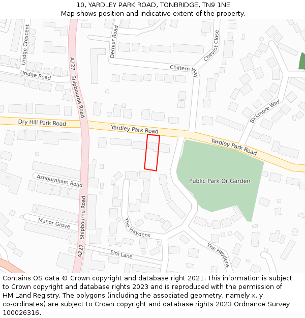 10, YARDLEY PARK ROAD, TONBRIDGE, TN9 1NE: Location map and indicative extent of plot