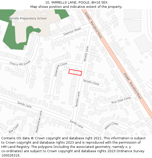 10, YARRELLS LANE, POOLE, BH16 5EX: Location map and indicative extent of plot