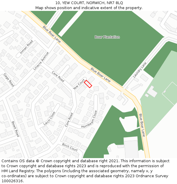 10, YEW COURT, NORWICH, NR7 8LQ: Location map and indicative extent of plot