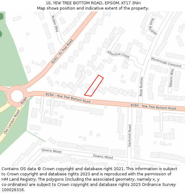 10, YEW TREE BOTTOM ROAD, EPSOM, KT17 3NH: Location map and indicative extent of plot