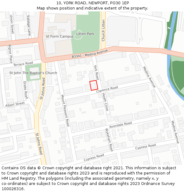 10, YORK ROAD, NEWPORT, PO30 1EP: Location map and indicative extent of plot