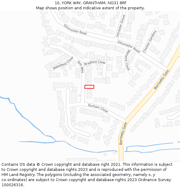 10, YORK WAY, GRANTHAM, NG31 8RF: Location map and indicative extent of plot