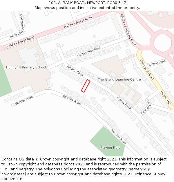 100, ALBANY ROAD, NEWPORT, PO30 5HZ: Location map and indicative extent of plot