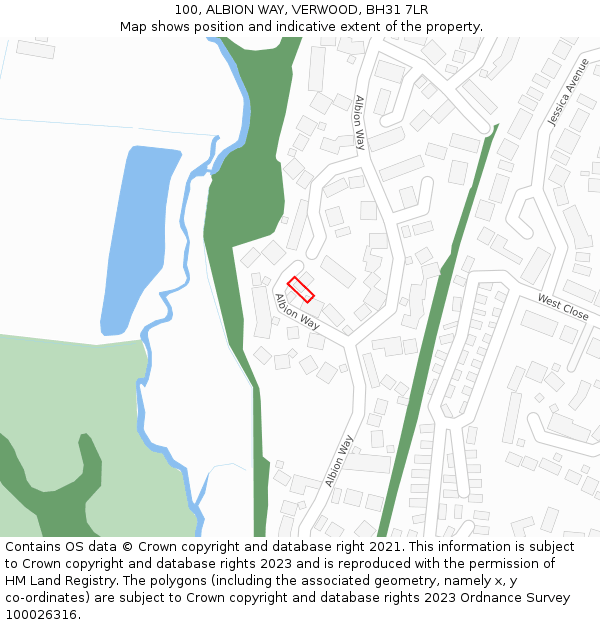 100, ALBION WAY, VERWOOD, BH31 7LR: Location map and indicative extent of plot
