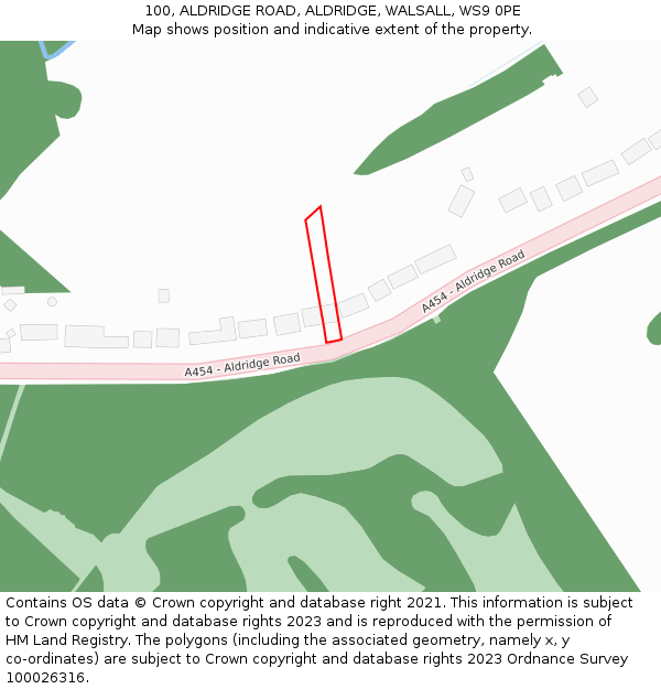 100, ALDRIDGE ROAD, ALDRIDGE, WALSALL, WS9 0PE: Location map and indicative extent of plot