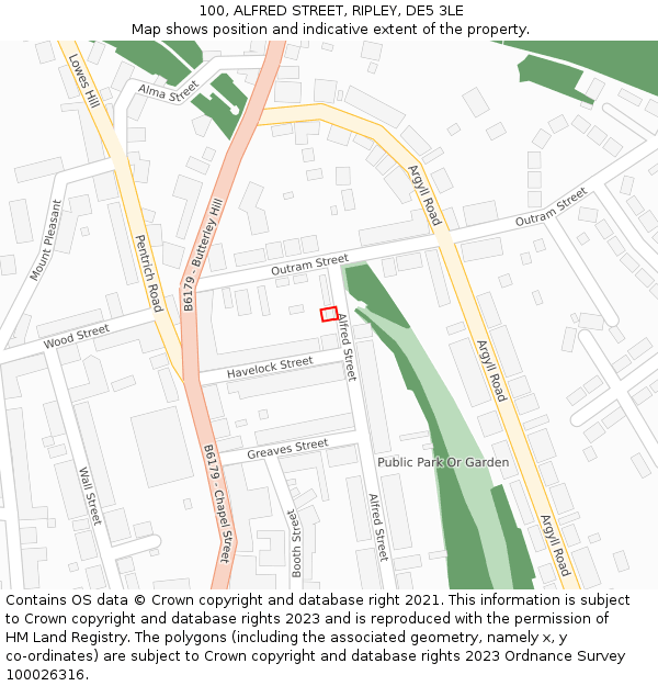 100, ALFRED STREET, RIPLEY, DE5 3LE: Location map and indicative extent of plot