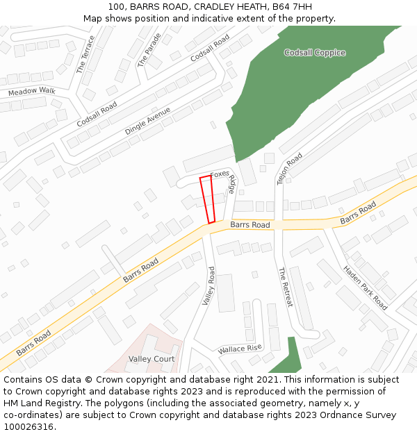 100, BARRS ROAD, CRADLEY HEATH, B64 7HH: Location map and indicative extent of plot