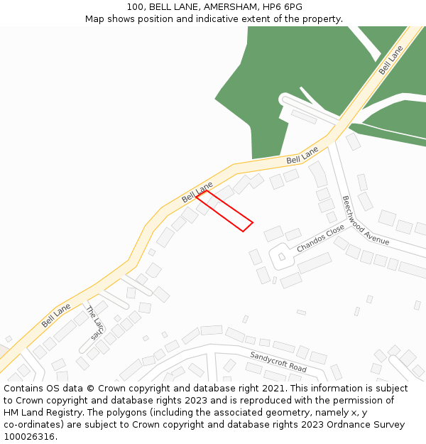 100, BELL LANE, AMERSHAM, HP6 6PG: Location map and indicative extent of plot