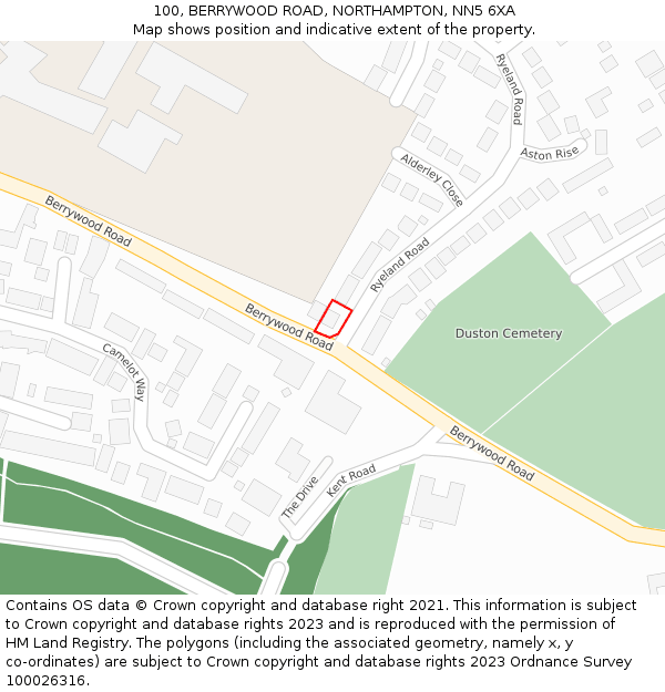 100, BERRYWOOD ROAD, NORTHAMPTON, NN5 6XA: Location map and indicative extent of plot
