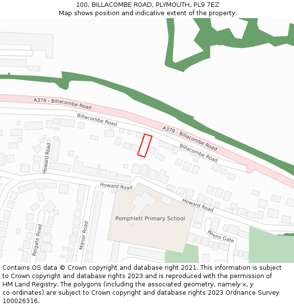 100, BILLACOMBE ROAD, PLYMOUTH, PL9 7EZ: Location map and indicative extent of plot