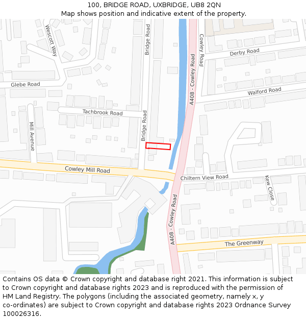 100, BRIDGE ROAD, UXBRIDGE, UB8 2QN: Location map and indicative extent of plot