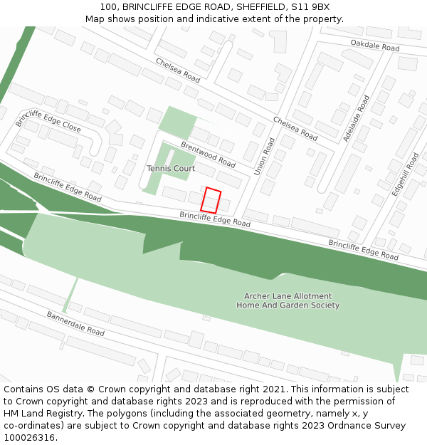 100, BRINCLIFFE EDGE ROAD, SHEFFIELD, S11 9BX: Location map and indicative extent of plot