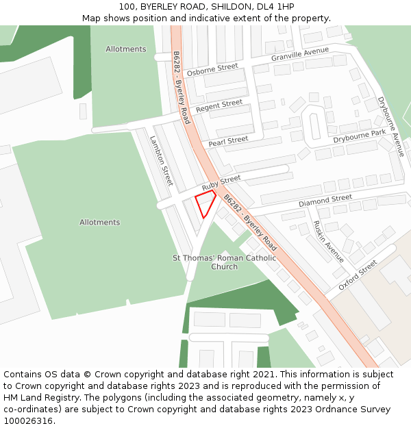 100, BYERLEY ROAD, SHILDON, DL4 1HP: Location map and indicative extent of plot