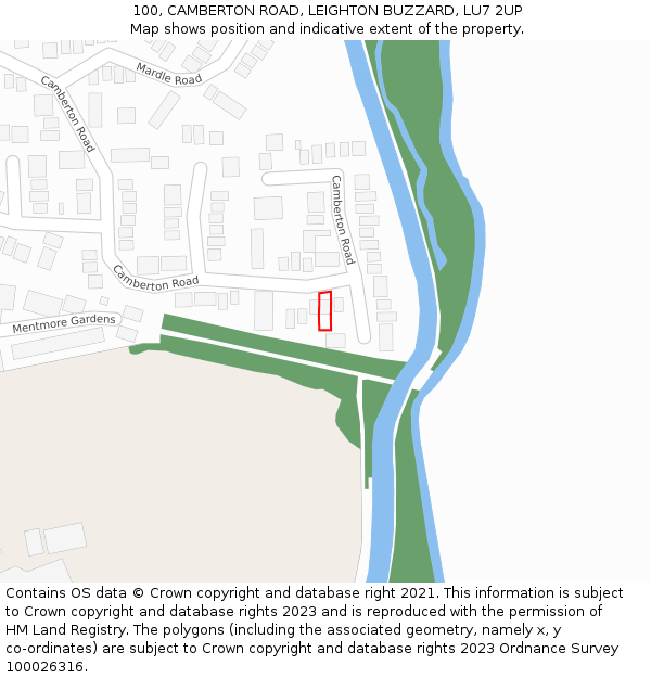 100, CAMBERTON ROAD, LEIGHTON BUZZARD, LU7 2UP: Location map and indicative extent of plot