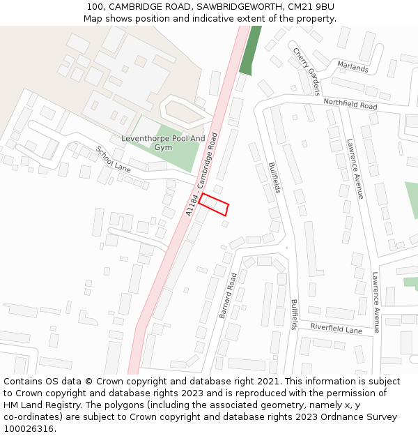 100, CAMBRIDGE ROAD, SAWBRIDGEWORTH, CM21 9BU: Location map and indicative extent of plot