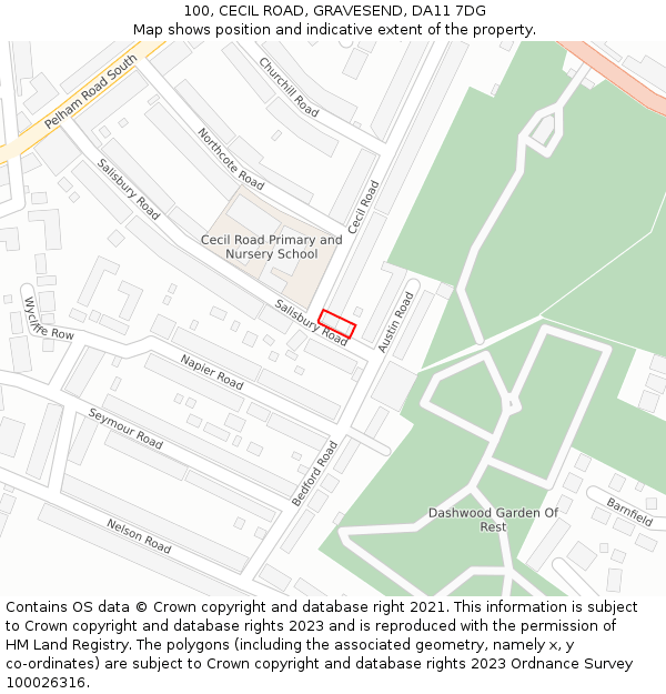 100, CECIL ROAD, GRAVESEND, DA11 7DG: Location map and indicative extent of plot