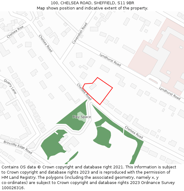 100, CHELSEA ROAD, SHEFFIELD, S11 9BR: Location map and indicative extent of plot