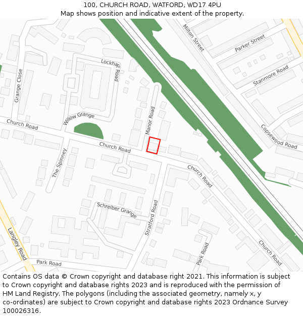 100, CHURCH ROAD, WATFORD, WD17 4PU: Location map and indicative extent of plot