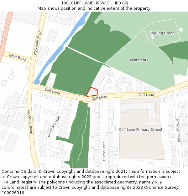 100, CLIFF LANE, IPSWICH, IP3 0PJ: Location map and indicative extent of plot