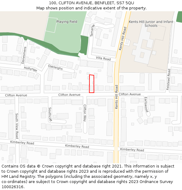 100, CLIFTON AVENUE, BENFLEET, SS7 5QU: Location map and indicative extent of plot